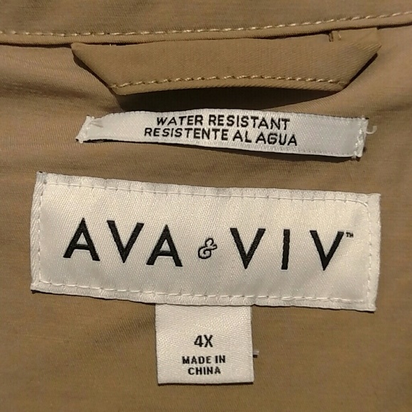 NWOT AVA&VIV Water Resistant Khaki Hooded Raincoat - Picture 3 of 7